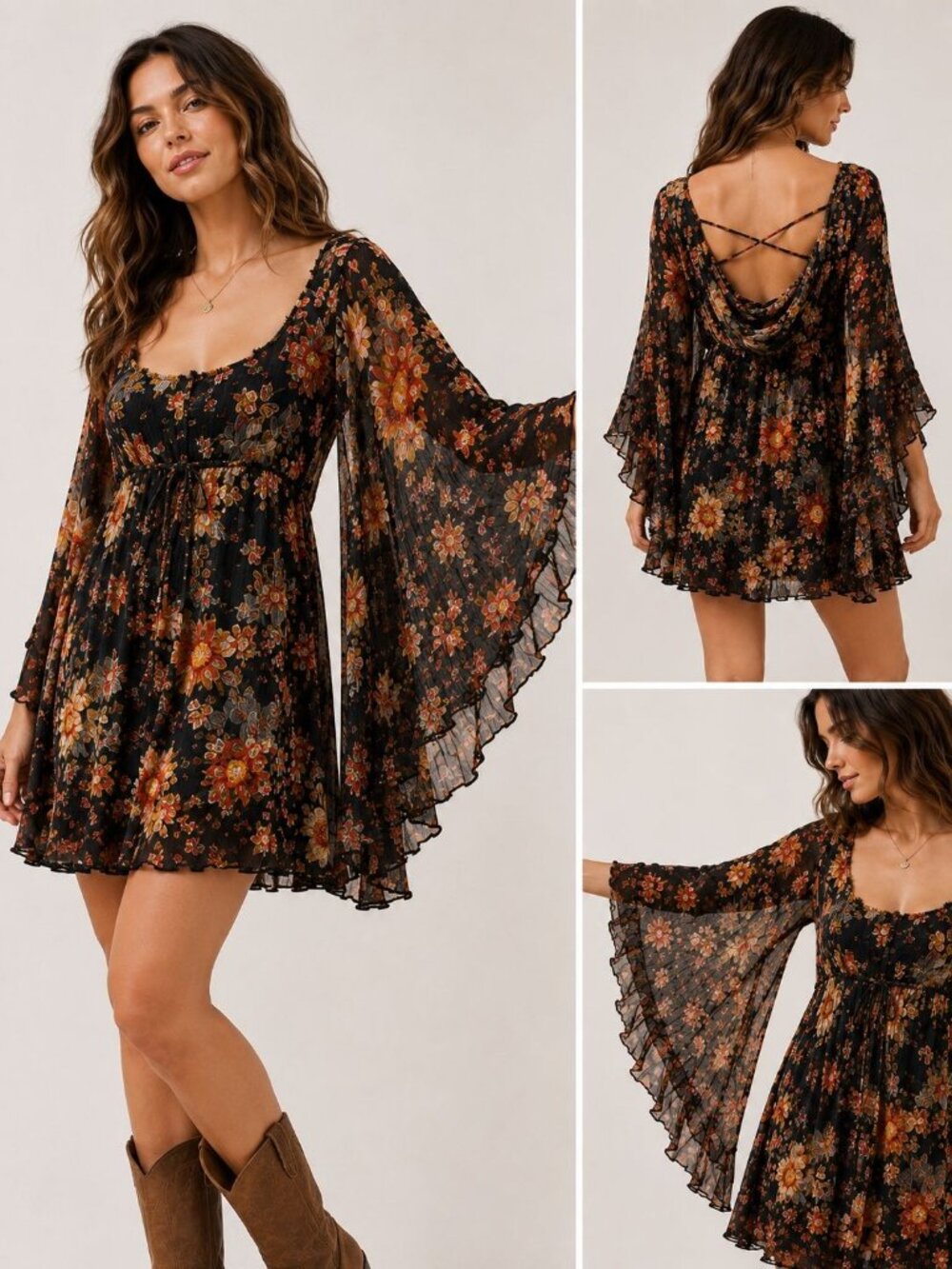 Free People Mini Boho floral Dress size XS bell sleeve coastal cowgirl Fairy - Picture 1 of 11